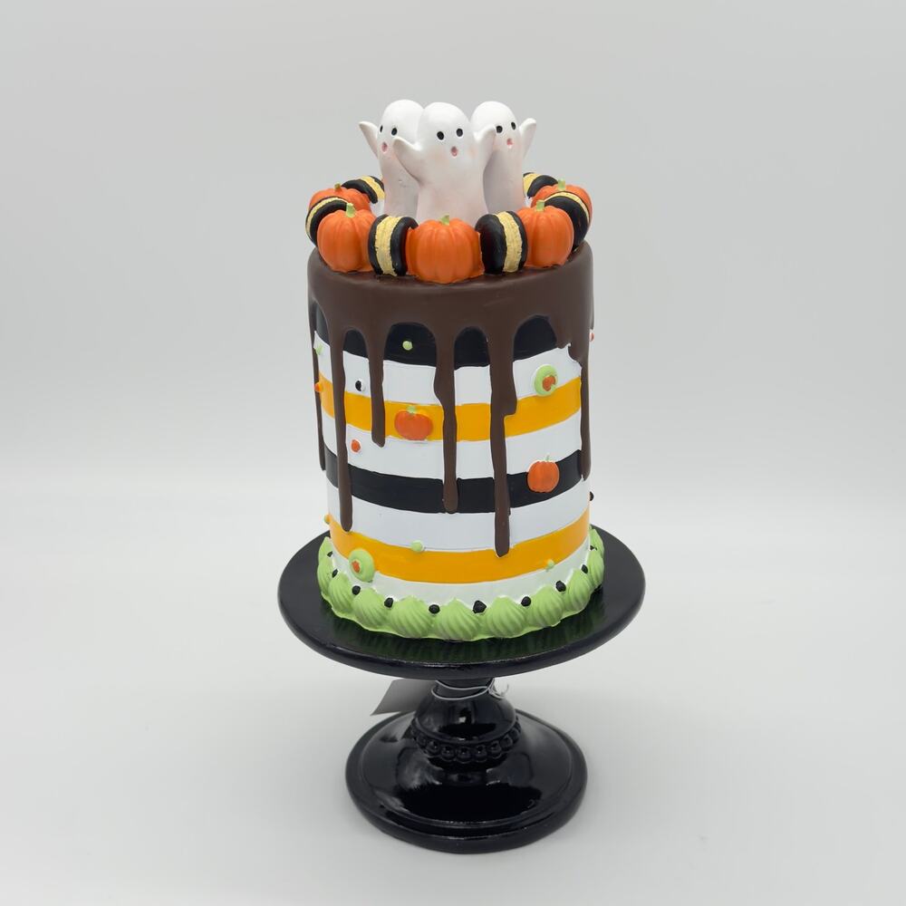 December Diamonds 15.5 in Halloween Drip Cake Faux Dessert Ghosts Topper NEW